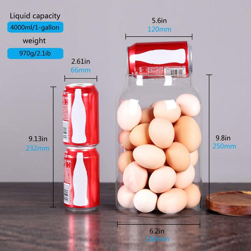 SAIOOL Egg Jar,kitchen canister? 1 Gallon Large Glass Food Storage Jars with Airtight Lid, Clear...