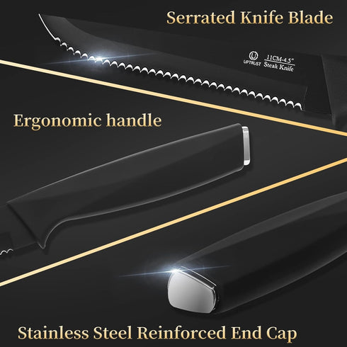 Steak Knives, Steak Knives Set of 6, High-Carbon Stainless Steel Serrated Steak Knives Dishwasher Safe, Elegant Black...