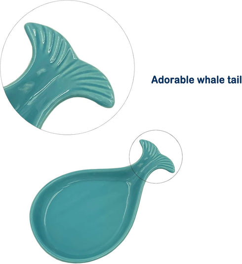 Whale Spoon Rest for Stove Top, Ceramic Spoon Holder for Kitchen Counter, Modern Farmhouse Kitchen Décor, 7.8 x 4.8 Inches (Aqua Blue)...