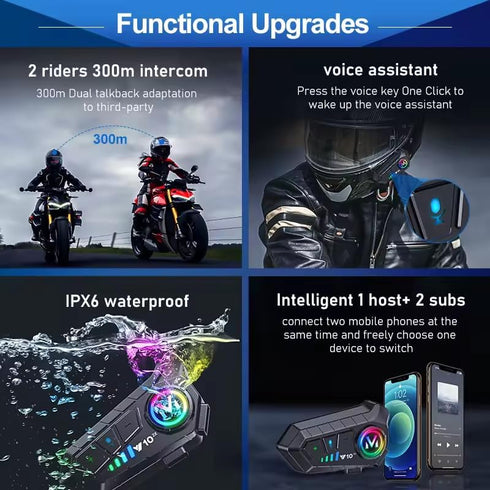 Y102X Helmet Talk Motorcycle Helmet Headset, Wireless Helmet Intercom for 2 People to Talk, with CVC Noise Reduction Music Control Response, Bluet...