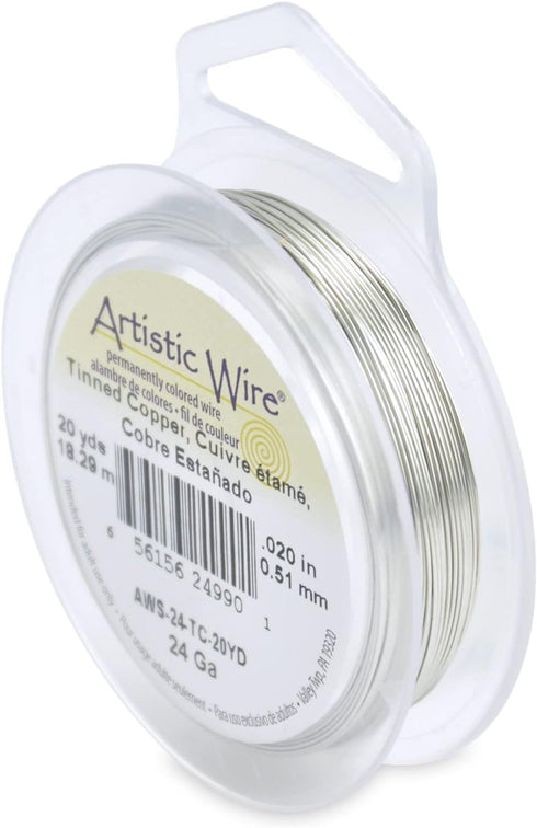 Artistic Wire, 24 Gauge Tarnish Resistant Tinned Copper Craft Jewelry Wrapping Wire, Silver Color, 20 yd...