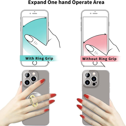 Clear Gold Phone Holder Ring Grips for iPhone Samsung Galaxy, Transparent Finger Ring Stand for Smartphones Tablets Cases 5-Crystal......
