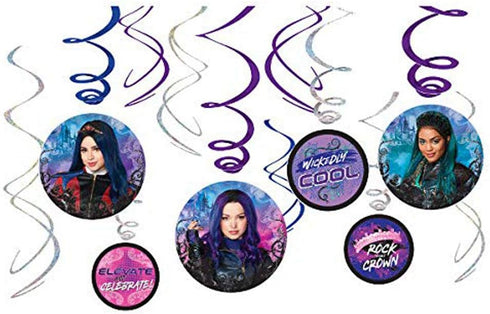 Swirl Hanging Decorations - 5" & 7" (Pack of 12) - Perfect for Themed Parties & Events, Disney Descendants 3...