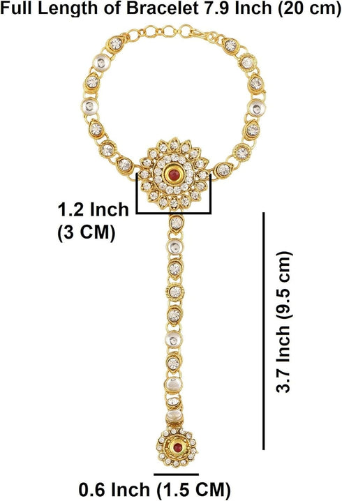 Efulgenz Indian Bollywood Gold Tone Crystal Kundan Finger Ring Link Chain Wedding Bridal Bracelet Hand Harness Slave Bracelet Gift Jewelry...