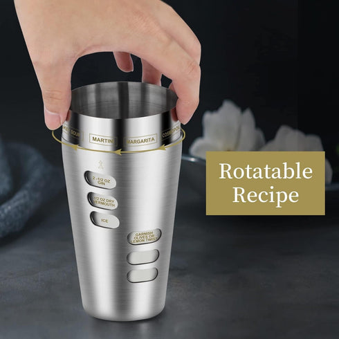 Cocktail Shaker Martini Shaker Set with Recipe, 24 oz Martini Shaker Drink Shaker Drink Mixer Stainless Steel Cocktail Shaker Set Bartender Kit...