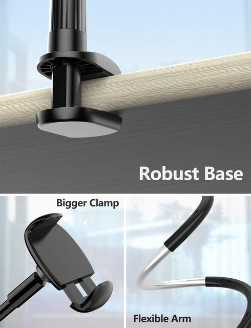 Tryone Gooseneck Phone Holder Stand for Bed Flexible Arm Adjustable Cell Phones Mount Clamp on Desk Bedframe Compatible with iPhone 14 Pro Max 13 ...