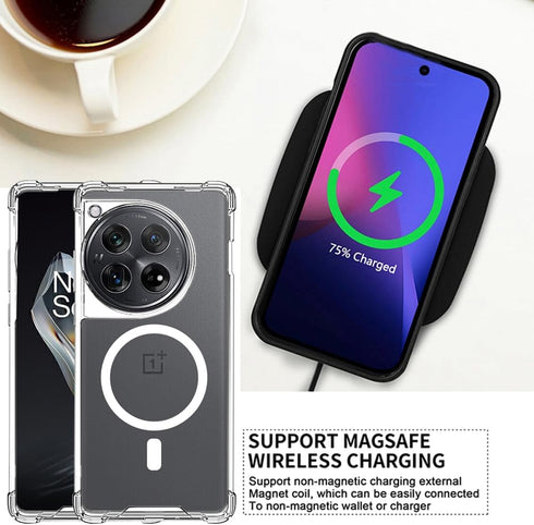 for OnePlus 12 Case Clear Compatible with MagSafe - Built in Strong Magnetic Airbag Military Grade Protection Anti-Yellowing Phone Cover for One P...