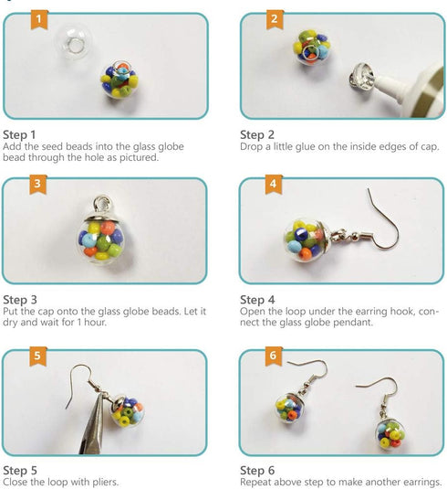 SUNNYCLUE 1 Box DIY 10 Pairs Crystal Bubble Glass Ball Bottle Dangle Stud Earring Making Kits Jewelry Craft Supplies Adults Women, Silver...