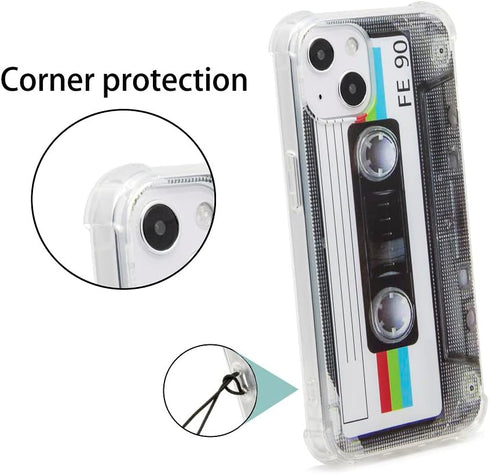 Case for iPhone 13 Matte Finish Heavy Duty Soft Back Cover with Reinforced Corners TPU Soft Bumper Retro Cassette Tape Case Compatible with iPhone...