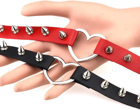 2pcs Vintage Collar Gothic Rivet Leather Spiked Heart Necklace Neckband Choker...
