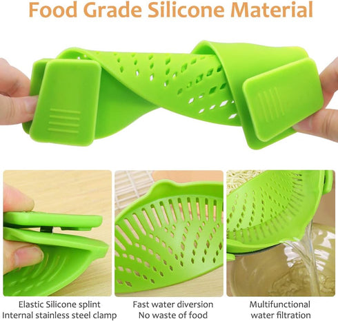YEVIOR Clip on Strainer for All Pots Pan Pasta,Silicone Food Strainer Hands-Free Pan Strainer, Clip on Kitchen Gadgets Food Strainer for Spaghetti...