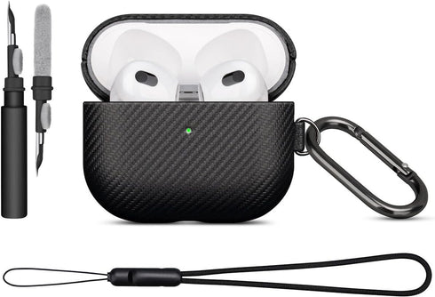 LOPIE Carbon Fiber Texture Case for AirPods 3rd Generation with Cleaner Kit - Vegan Leather Case Cover for AirPods Gen 3 (Released 2021) - Protect...