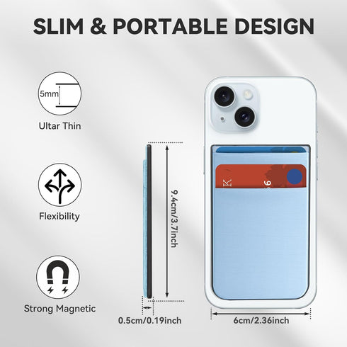 CloudValley Magnetic Card Wallet Holder Designed for iPhone MagSafe, Stretchy Lycra Double Pocket Credit ID Card Case for Back of iPhone 15 14 13 ...