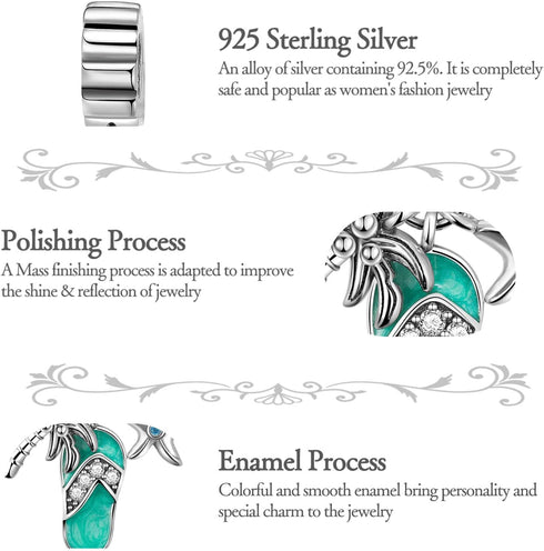 Coconut Tree Starfish Slippers Charm 925 Sterling Silver Charm for Bracelets Necklaces...