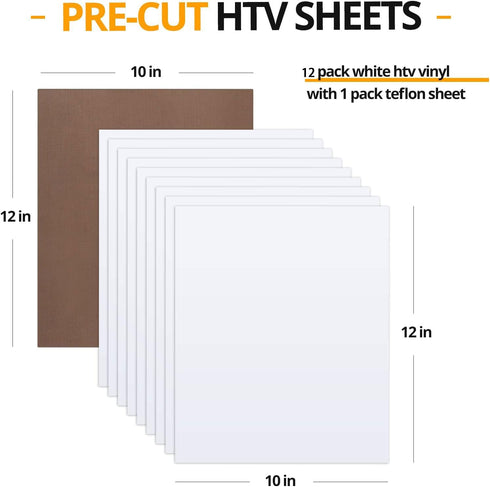 White HTV Heat Transfer Vinyl Bundle: 13 Pack 12" x 10" White Iron on Vinyl for T-Shirt, Heat Transfer Vinyl for Silhouette Cameo or Heat Press Ma...