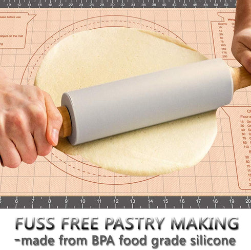 Silicone Pastry Baking Mat Non Stick-Large Rolling Dough with Measurements-Non Slip Pizza,Fondant,Pie,Cake Baking Mat - 26 x 16 Inch By Cook Time...