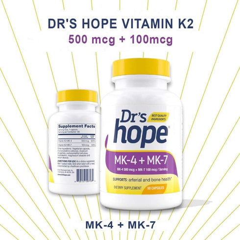 Vitamin K2-90 Capsules with 500 mcg MK4 + 100 mcg MK7 | Bone and General Health Support | High-Potency K-2 Vitamins Supplement - 1 Capsule Daily...