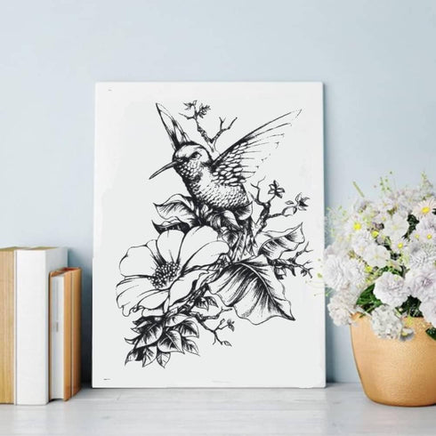 6 Pieces Silk Screen Stencils Hummingbird Butterfly Bee Mesh Stencils Self Adhesive Reusable Transfers for painting on Wood,Furniture,Chalkboard,T...