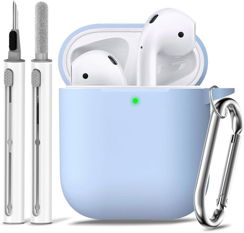 AirPods Case Cover 2&1 with Cleaner Kit,Soft Silicone Protective Cover for Apple AirPods 2nd/1st Generation Charging Case with Keychain,Shockproof...