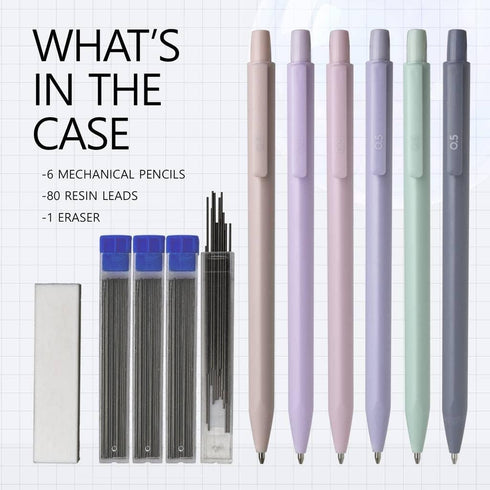 Cute Mechanical Pencils Set 0.7 mm Triangular 6 Pencils 4 Tubes Leads 1 Eraser Pastel Candy Colors Aesthetic lead pencils for School Writing Draft...