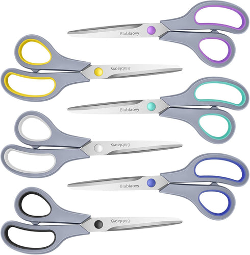 8.5" Scissors, 6 Pack Scissors All Purpose with Soft Comfort-Grip Handles, Sharp Scissors for Office Home DIY Craft Sewing Fabric Craft Supplies, ...