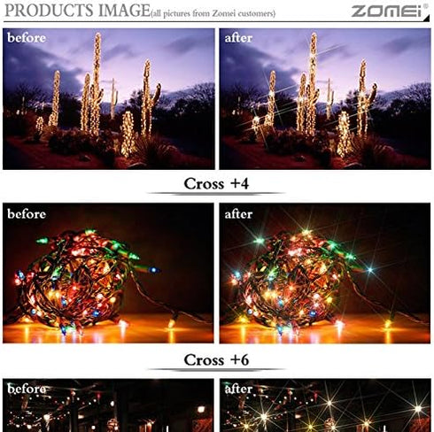 ZOMEI 55mm Star-Effect Cross Starburst Twinkle Lens + 4 Points Star Filter + 6 Points Star Filter + 8 Points Star Filter Set for Canon Nikon...