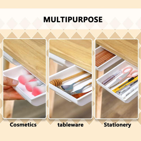 2 Pack Under Desk Drawer, Hidden Self-Adhesive Desk Accessories & Workspace Organizers, Under Table Storage Tray Drawer Pen Holder for Office Desk...