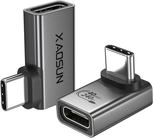 XAOSUN 90 Degree USB C to C Adapter Mixed Pack (240W 40Gbp 8K),Right Angle USB C Male to USB C Female Adapter, USB4 Type C Power Data Extender for...