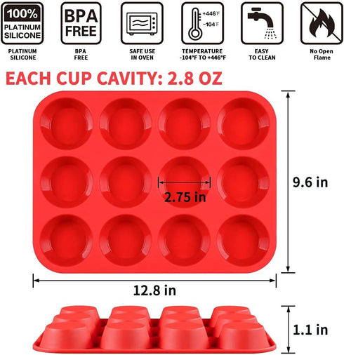 CAKETIME 12 Cups Silicone Muffin Pan - Nonstick Cupcake Pan 1 Pack Regular Size Silicone Mold for Baking...