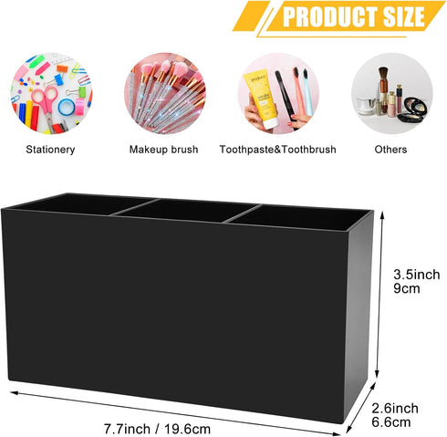 Cerpourt Black Makeup Brush Organizer,Acrylic Cosmetic Brushes Storage Holder with 3 Slots,Pencil Pen Holder for Desk,Desk Organizer and Accessori...