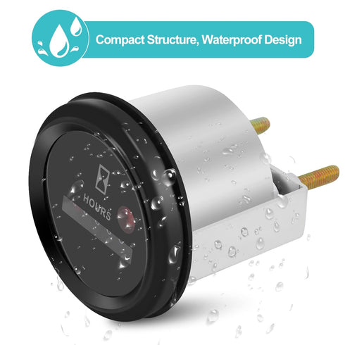 AC/DC 12-36V Quartz Hour Meter Tester Hour for Motorcycle Car Boat Truck Engine, Hour Tester Accurate 6 Digit with Connecting Terminals...