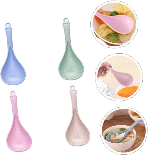 4pcs Wheat Straw Soup Spoon Japanese Ramen Chinese Spoons Japanese Spoon Rice Spoon Kitchen Cooking Cutlery Unbreakable Spoon Soup Spoons Porridge...