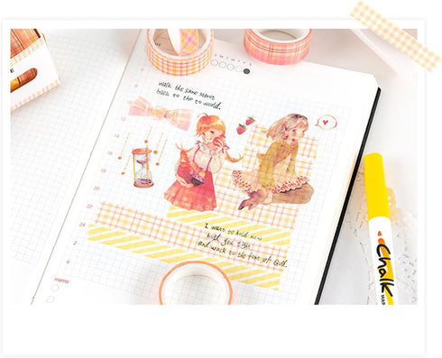 ZDOLAKIDS 8 Rolls Washi Tape Set Basic Orange Color Diagonal Stripe Plaid DIY DIY Masking Tapes Scrapbooking Supplies for Journaling Planners Jour...
