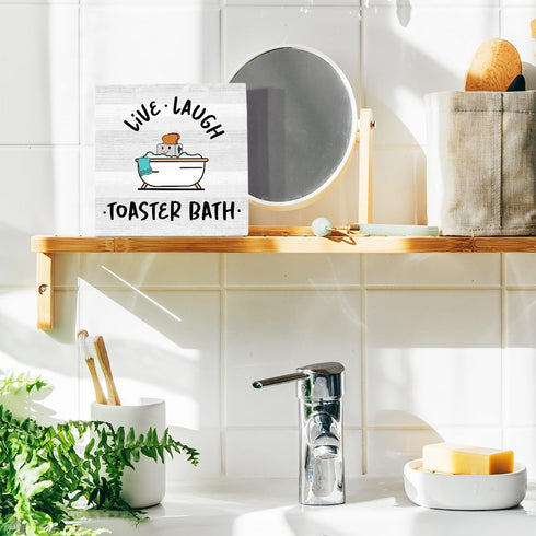 Live Laugh Toaster Bath Sign, Funny Bathroom Decor, Gift for Dark Humor Lover Wooden Sign 5 x 5 inch, Farmhouse Guest Half Bathroom Dark Humor Dec...