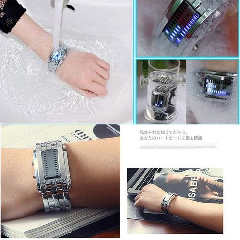 AIMES Mens Binary Watch Casual Sports Digital Lava Matrix Blue LED Digital Wristwatch Classic Creative Fashion Black Bracelet Square Blue Watches ...