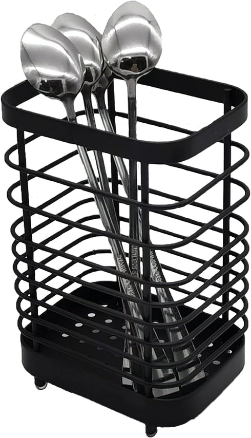 Oidium Stainless Steel Utensil Holder,Utensil Crock Countertop Organizer 6x4x3 In,Black Utensil Holder,Metal Steel Square Utensil Flatware Storage...