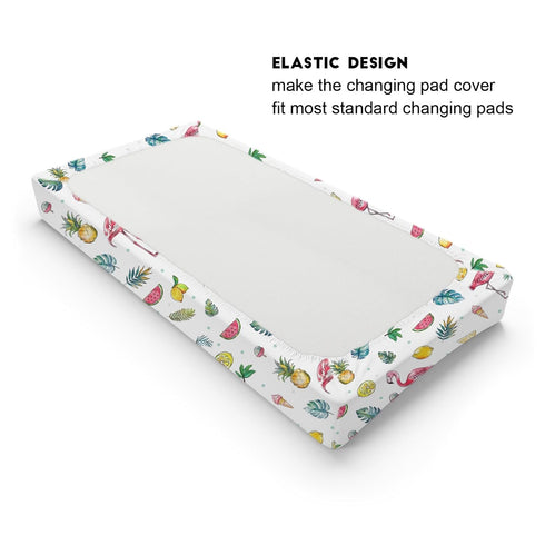 Watercolor Summer Flamingo Changing Pad Covers Lemon Pineapple Watermelon Tropical Leaves Baby Diaper Changing Pad Sheets for Boy Girl Birds Soft ...