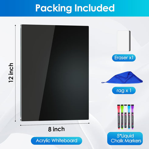 MaxGear Black Acrylic Dry Erase Board with Magnetic Strips,12"x 8" Small Magnetic Whiteboard for Fridge with 5 Markers and 1 Eraser, Refrigerator ...