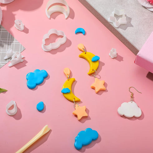 Kajaia 14 Pcs Polymer Clay Cutters Set, Cloud Moon Star Crescent Clay Earring Cutters Rain Drop Lightning DIY Clay Jewelry Making Supplies for Beg...