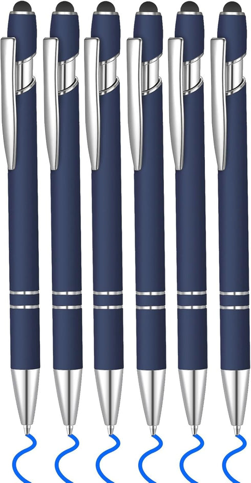 6 Pcs Blue Ink Ballpoint Pen with Stylus Tip 2 in 1 Ballpoint Pen Metal Pens Stylus Pen for Touch Screens School Office Coworkers (Blue)...
