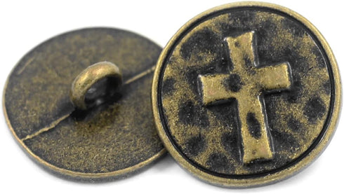 Bezelry 12 Pieces Cross Symbol Metal Shank Buttons. 20mm (3/4 inch) (Antique Brass)...