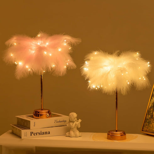 White Feather Lamp - LED Atmosphere Feather Night Lights Bedside Lamps for Mother, Girlfriend Home Girl Room Wedding Decoration...