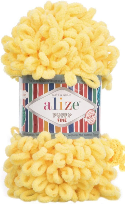 Alize Puffy Fine Baby Blanket Small Loop 100% Micropolyester Soft Yarn Lot of 4skn 400gr 64yds (113 - Yellow)......