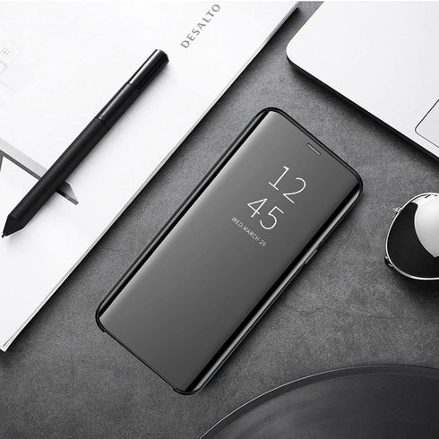 Cases for Samsung Galaxy Z Fold 4 5G Leather Case Clear View Makeup Mirror Flip Cover, Galaxy Z Fold 4 5G Phone Case with Kickstand Shockproof Pro...