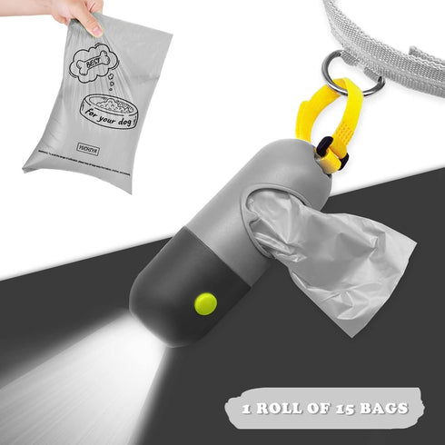 Dog Poop Bags Holder with LED Flashlight|Pet Waste Bags Dispenser for Leash|Doggie Potty Bags Container with Leak-proof Pet Trash Bags and Accesso...