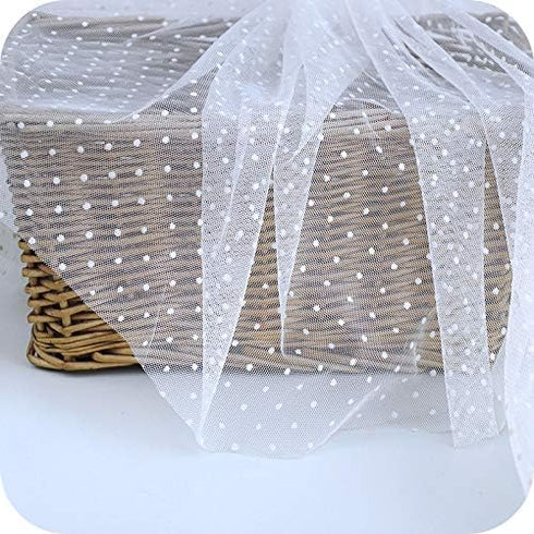 59 inches Width Polka Dot Mesh Bridal Wedding Lace Fabric by The Yard (White)...
