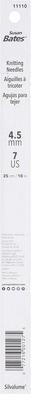 Susan Bates 10-Inch Silvalume Single Point Knitting Needle, 4.5mm, Rose...