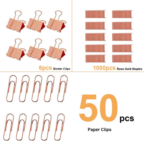 Acrylic Desktop Stapler with 1000 26/6 Staples, 6 Binder Clips & 50 Paper Clips, Desk Accessory Kit for Home Office School (Rose Gold)...