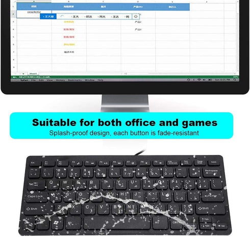 Arabic Keyboard, Wired Mini Portable Keyboard, USB Interface for Desktop Computer 78 Keys, Ultra-Thin Mini Industrial Silent Business Wired Keyboa...