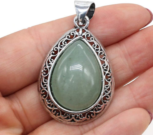LHJ 4 Pcs Natural Stone Pendants Waterdrop Shape Mixed Crystal Agate Stone Charms Hollow Alloy Base for Jewelry Making Necklace Earrings...
